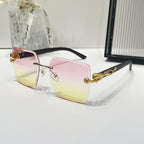 (6 PACK) Wholesale Sunglasses New Arrival Unique Vintage Rimless Wood Grain Square Women Gradient 2024 - BulkSunglassesWholesale.com - Gold Frame Pink Yellow Lens