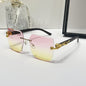 (6 PACK) Wholesale Sunglasses New Arrival Unique Vintage Rimless Wood Grain Square Women Gradient 2024 - BulkSunglassesWholesale.com - Gold Frame Pink Yellow Lens