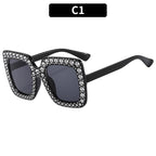 (6 PACK) Wholesale Sunglasses New Arrival Square Rhinestone Fashion Vintage Trendy 2023 - BulkSunglassesWholesale.com - Shiny Black Frame Black Lens