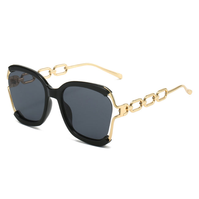 (6 PACK) Wholesale Sunglasses New Arrival Street Fashion Trendy Metal Hollow 2023 - BulkSunglassesWholesale.com - Black Frame Black Lens Hover Image