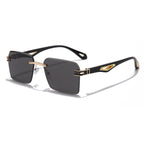 (6 PACK) Wholesale Sunglasses Rimless Fashion Cut Edge Square Women Hollow 2023 - BulkSunglassesWholesale.com - Gold Frame Black Black Lens Frame