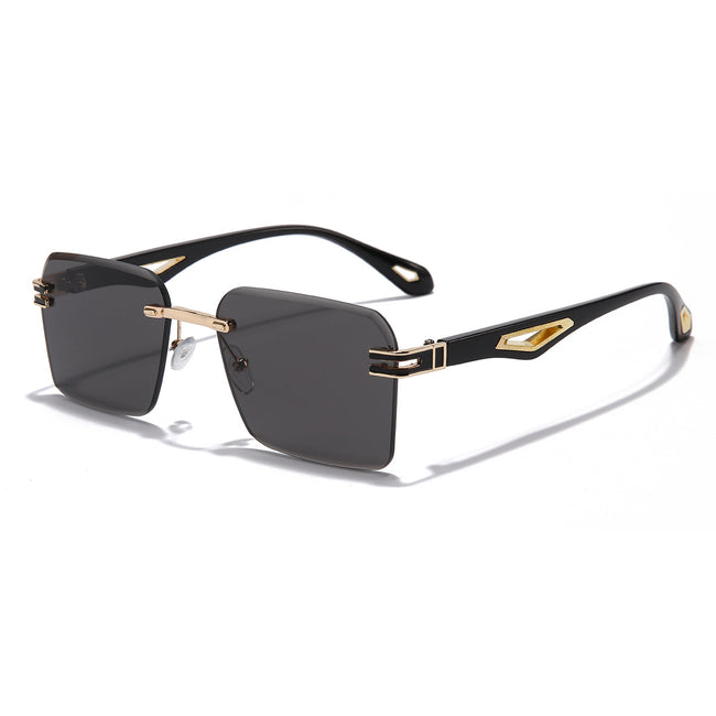 (6 PACK) Wholesale Sunglasses Rimless Fashion Cut Edge Square Women Hollow 2023 - BulkSunglassesWholesale.com - Gold Frame Black Black Lens Frame Hover Image