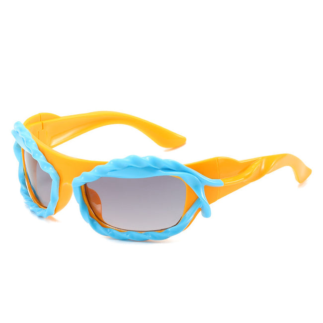 (6 PACK) Wholesale Sunglasses 2023 - BulkSunglassesWholesale.com - Yellow Frame Black Lens ( Blue ) Hover Image