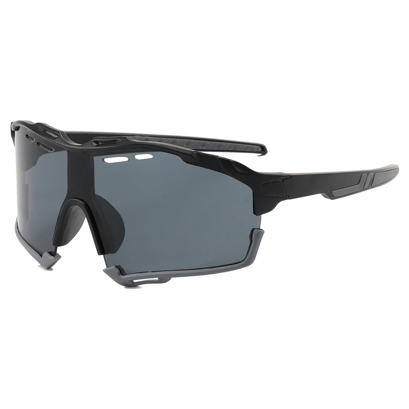 (12 PACK) Wholesale Sports Sunglasses New Arrival Outdoor Sport Unisex Windproof Fashion Polarized Cycling 2023 - BulkSunglassesWholesale.com - Black Grey Frame Black Lens