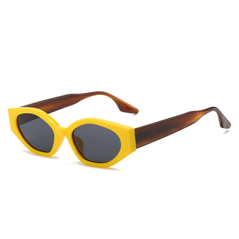 (6 PACK) Wholesale Sunglasses New Arrival Unique Small Cat Eye Fashion Women 2023 - BulkSunglassesWholesale.com - Yellow Frame Black Lens