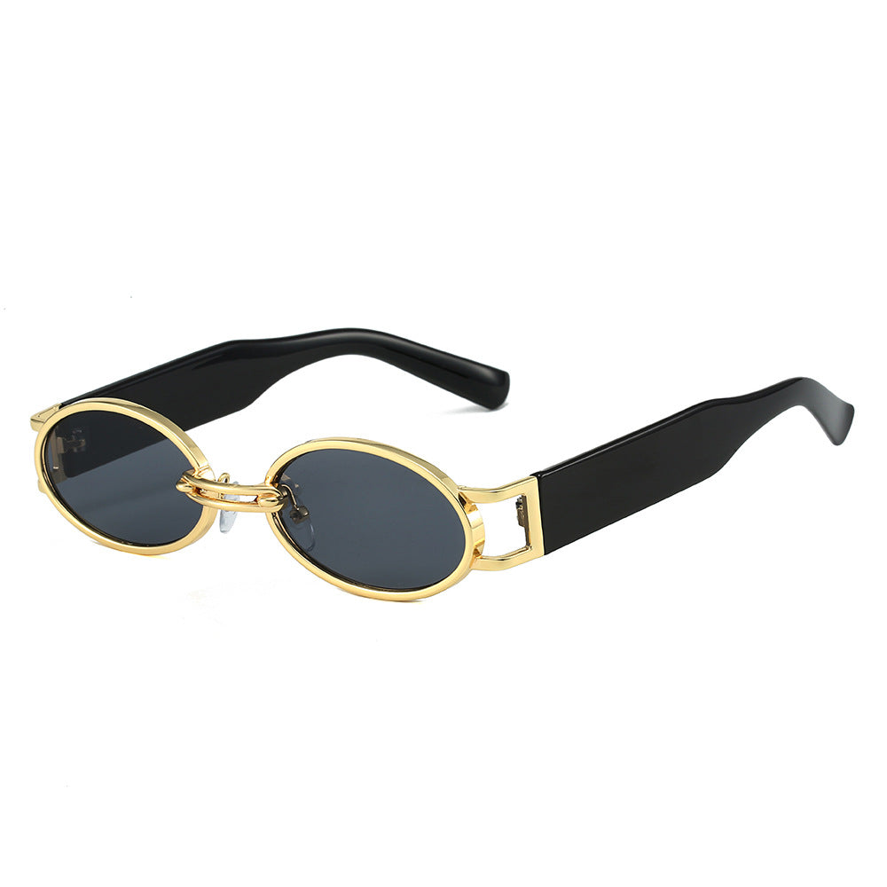 (6 PACK) Wholesale Sunglasses Vintage Small Women Trendy Street Korean 2023 - BulkSunglassesWholesale.com - Gold Frame Black Lens