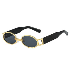 (6 PACK) Wholesale Sunglasses Vintage Small Women Trendy Street Korean 2023 - BulkSunglassesWholesale.com - Gold Frame Black Lens