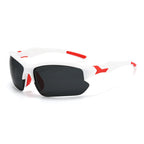 (12 PACK) Wholesale Sports Sunglasses Polarized Cycling Outdoor Sport Semirimless Unisex 2024 - BulkSunglassesWholesale.com - White Frame Black Black Lens Red Temple