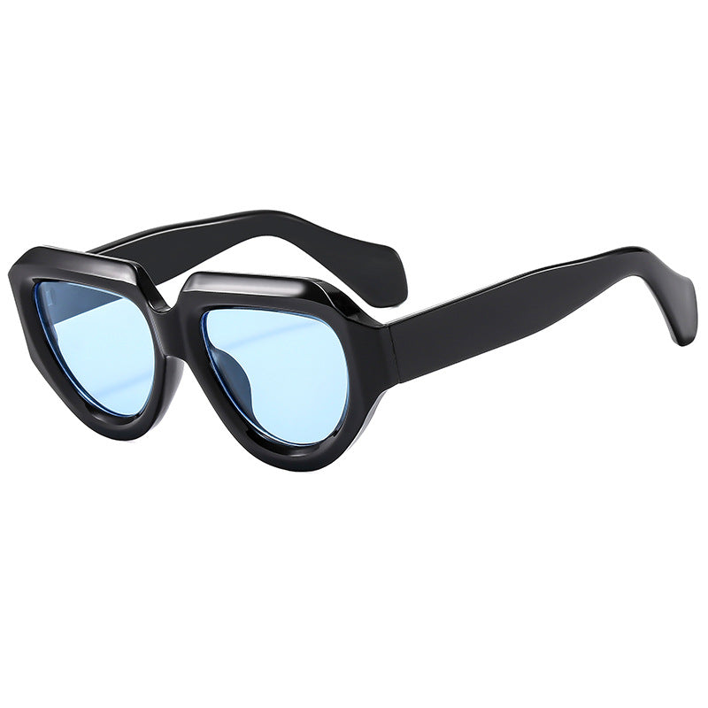 (6 PACK) Wholesale Sunglasses New Arrival Unique Triangle Fashion Unique Women 2023 - BulkSunglassesWholesale.com - Black Frame Blue Lens