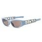 (6 PACK) Wholesale Sunglasses New Arrival Ninja Star Fashion Small Cat Eye Star Fashion 2024 - BulkSunglassesWholesale.com - Blue Frame Champagne Lens