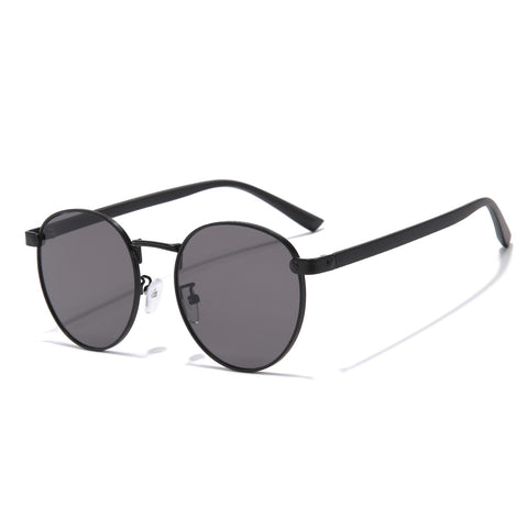 (6 PACK) Wholesale Sunglasses Vintage Round Women Metal Fashion 2023 - BulkSunglassesWholesale.com - Black Frame Black Black Lens