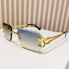 (6 PACK) Wholesale Sunglasses New Arrival Cut Edge Square Rimless Fashion Trendy Women 2024 - BulkSunglassesWholesale.com - Gold Frame Green Tea Lens