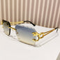 (6 PACK) Wholesale Sunglasses New Arrival Cut Edge Square Rimless Fashion Trendy Women 2024 - BulkSunglassesWholesale.com - Gold Frame Green Tea Lens
