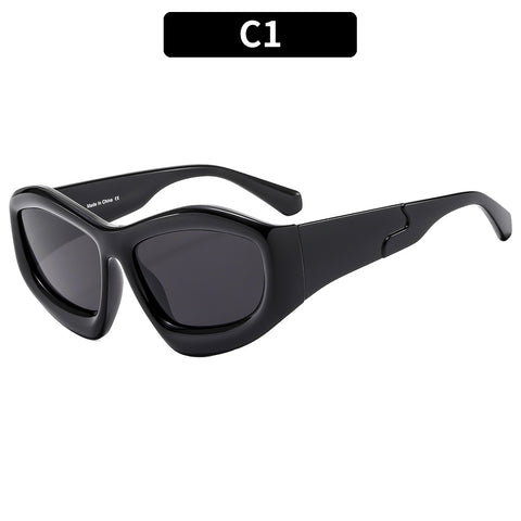 (6 PACK) Wholesale Sunglasses Unique Hip Hop Fashion Trendy 2023 - BulkSunglassesWholesale.com - Black Frame Black Black Lens