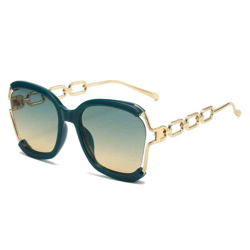 (6 PACK) Wholesale Sunglasses New Arrival Street Fashion Trendy Metal Hollow 2023 - BulkSunglassesWholesale.com - Green Frame Green Yellow Lens