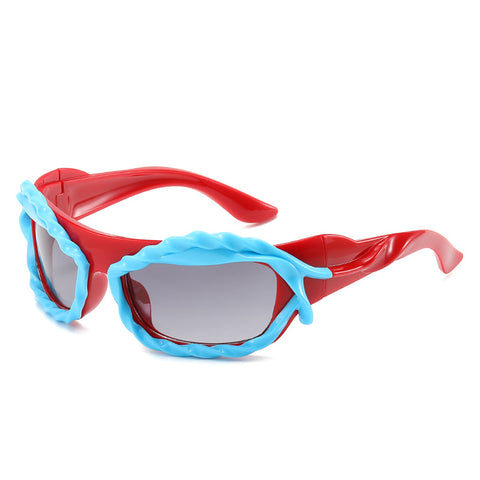 (6 PACK) Wholesale Sunglasses 2023 - BulkSunglassesWholesale.com - Red Frame Black Lens ( Blue )