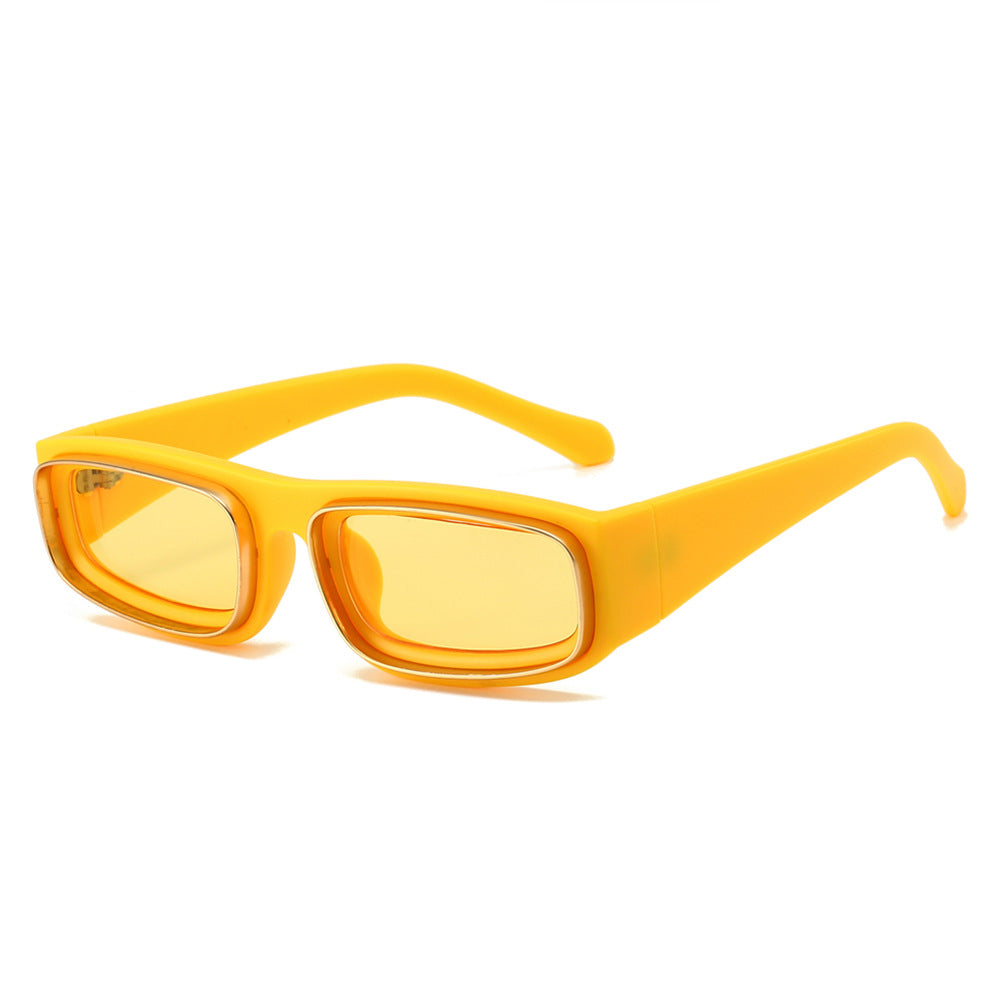 (6 PACK) Wholesale Sunglasses New Arrival Square Unique Metal Fashion 2024 - BulkSunglassesWholesale.com - Yellow Frame Yellow Lens