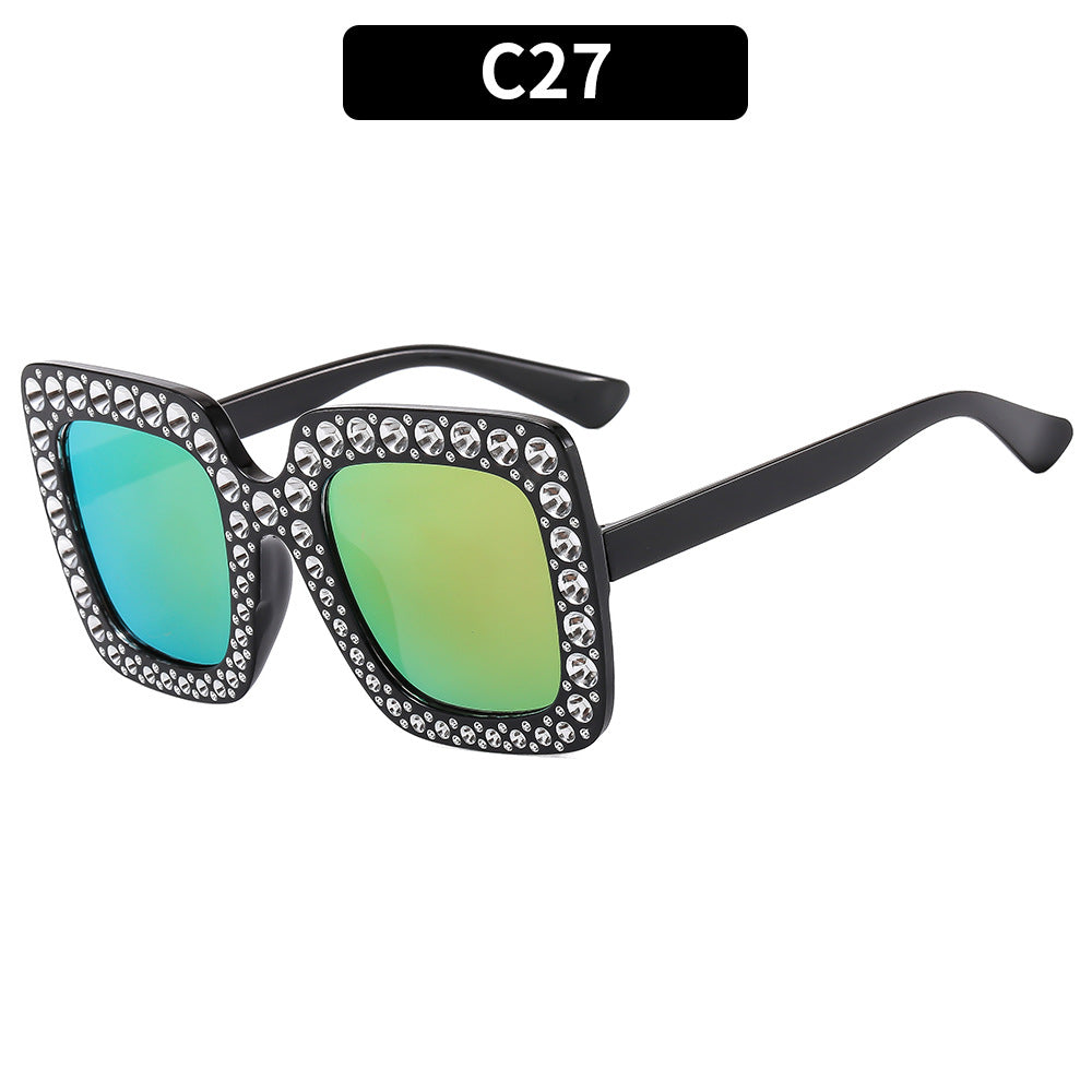 (6 PACK) Wholesale Sunglasses New Arrival Square Rhinestone Fashion Vintage Trendy 2023 - BulkSunglassesWholesale.com - Shiny Black Frame Pink Mirrored