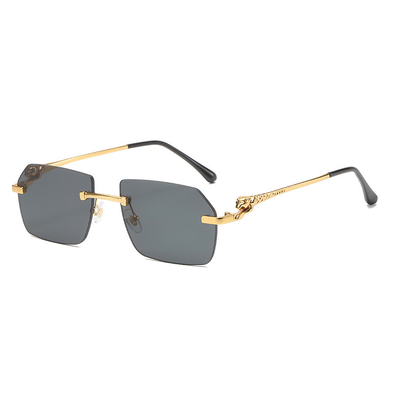 (6 PACK) Wholesale Sunglasses New Arrival Rimless Cut Edge Leopard Head 2024 - BulkSunglassesWholesale.com - Gold Frame Grey