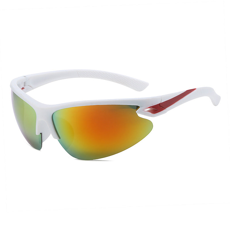 (12 PACK) Wholesale Sports Sunglasses 2023 - BulkSunglassesWholesale.com - White Frame Red Mirrored