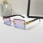 (6 PACK) Wholesale Sunglasses New Arrival Rimless Square Cut Edge Unique Fashion 2024 - BulkSunglassesWholesale.com - Pink Blue Lens