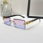 (6 PACK) Wholesale Sunglasses New Arrival Rimless Square Cut Edge Unique Fashion 2024 - BulkSunglassesWholesale.com - Pink Blue Lens