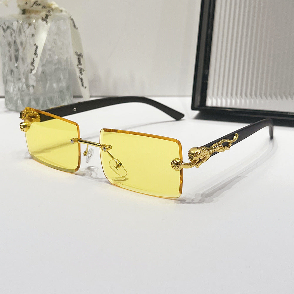 (6 PACK) Wholesale Sunglasses New Arrival Rimless Square Cut Edge Unique Fashion 2024 - BulkSunglassesWholesale.com - Yellow Lens