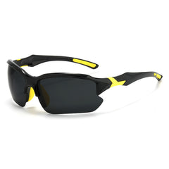 (12 PACK) Wholesale Sports Sunglasses Polarized Cycling Outdoor Sport Semirimless Unisex 2024 - BulkSunglassesWholesale.com - Black Frame Black Black Lens Yellow Temple