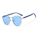 (6 PACK) Wholesale Sunglasses Vintage Round Women Metal Fashion 2023 - BulkSunglassesWholesale.com - Silver Frame Blue Lens