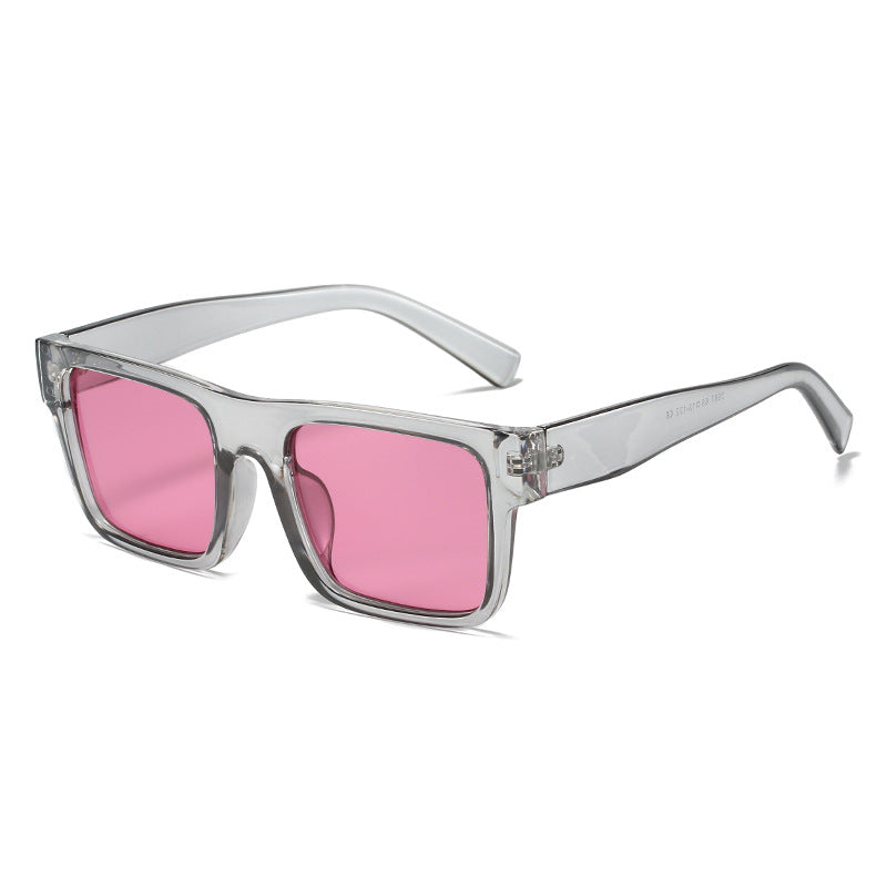 (6 PACK) Wholesale Sunglasses Fashion Fashion Square Women 2024 - BulkSunglassesWholesale.com - Grey Frame Pink Lens