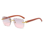 (6 PACK) Wholesale Sunglasses New Arrival Wood Grain Fashion Square Cut Edge Rimless Unique Street 2023 - BulkSunglassesWholesale.com - Grey Pink