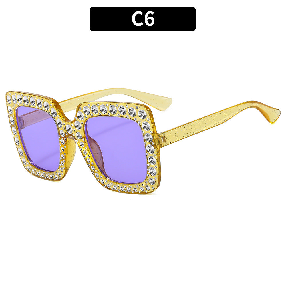 (6 PACK) Wholesale Sunglasses Square Unique Women 2023 - BulkSunglassesWholesale.com - Clear Yellow Frame Purple Lens