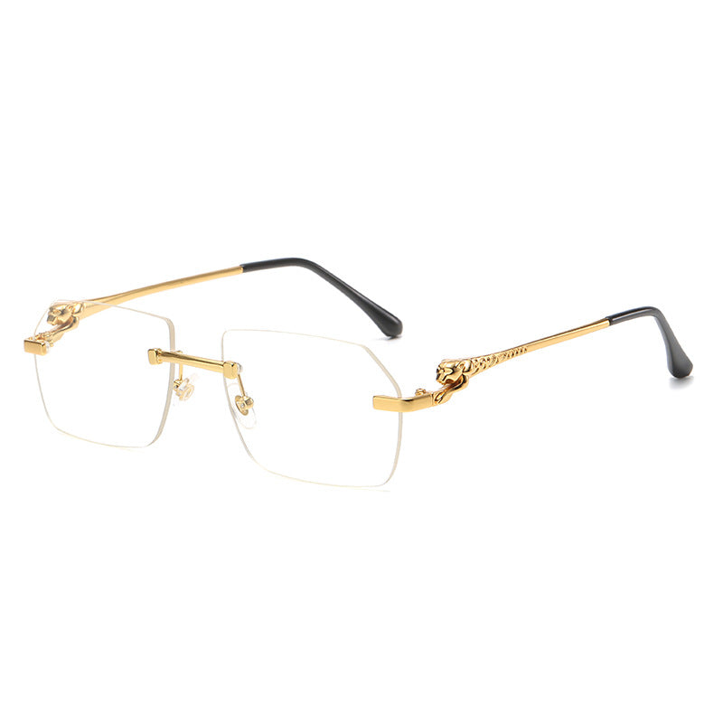 (6 PACK) Wholesale Sunglasses New Arrival Rimless Cut Edge Leopard Head 2024 - BulkSunglassesWholesale.com - Gold Frame White