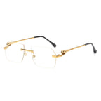 (6 PACK) Wholesale Sunglasses New Arrival Rimless Cut Edge Leopard Head 2024 - BulkSunglassesWholesale.com - Gold Frame White