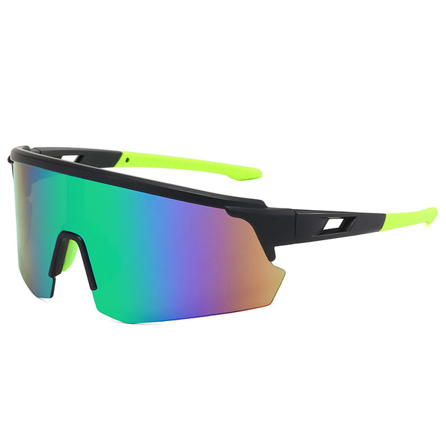 (12 PACK) Wholesale Sports Sunglasses New Arrival Outdoor Windproof Cycling Unisex Sport 2024 - BulkSunglassesWholesale.com - Black Frame Green Mirrored Hover Image