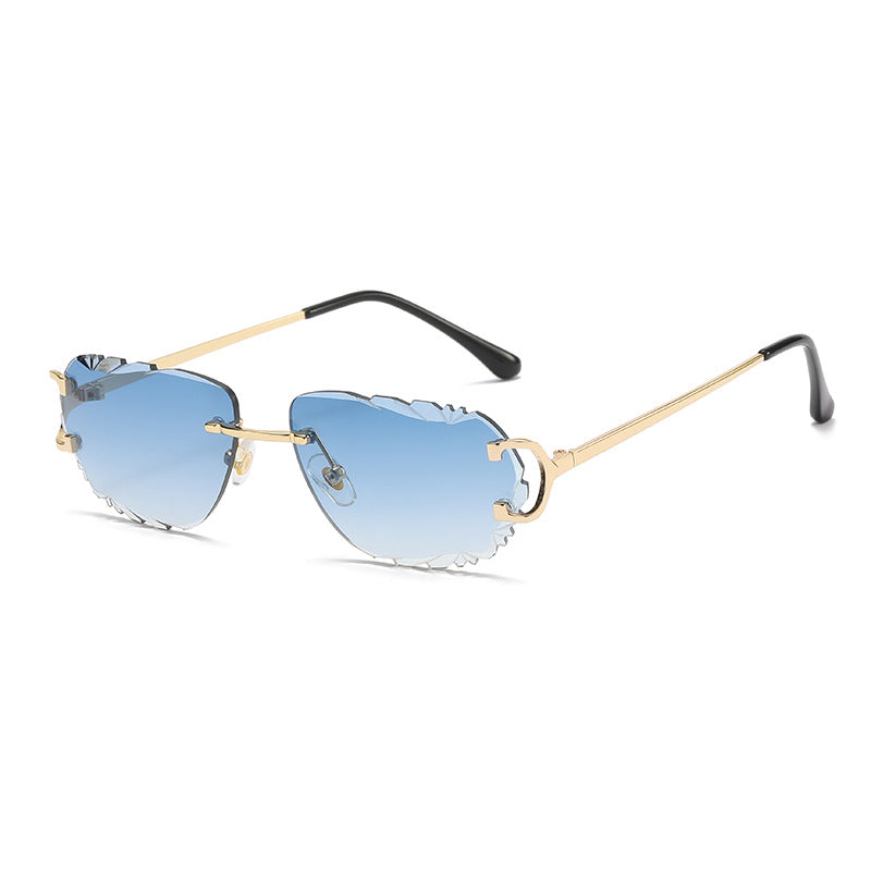 (6 PACK) Wholesale Sunglasses Cut Edge Rimless New Arrival Colorful Unique Street Trendy 2023 - BulkSunglassesWholesale.com - Gold Frame Gradient Blue