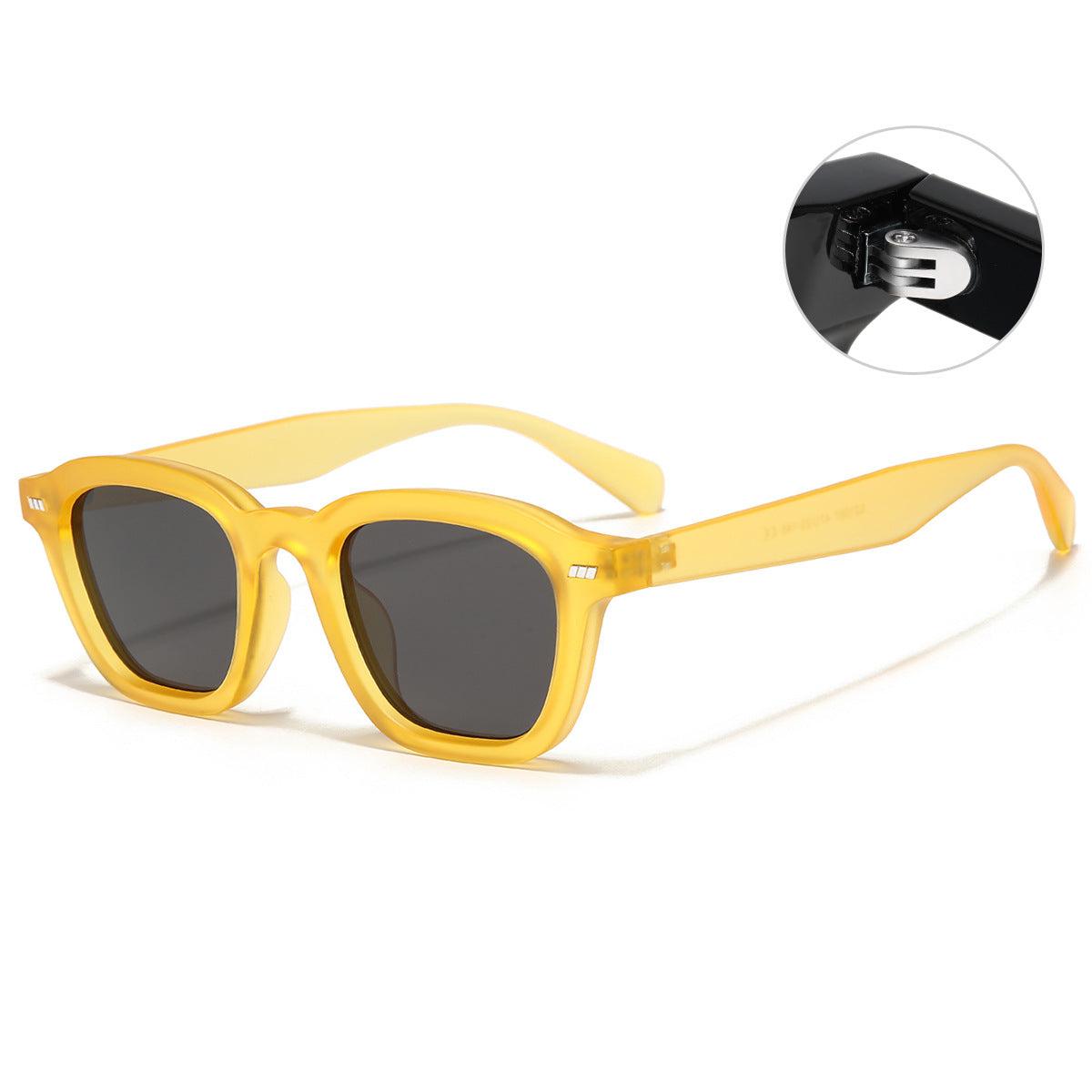 (6 PACK) Wholesale Sunglasses New Arrival Men Women Vintage Rivet Square 2023 - BulkSunglassesWholesale.com - Matt Yellow Frame Black Grey