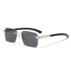 (6 PACK) Wholesale Sunglasses New Arrival Cut Edge Rimless Square Small Women Fashion 2023 - BulkSunglassesWholesale.com - Gold Frame Black Black Lens Frame