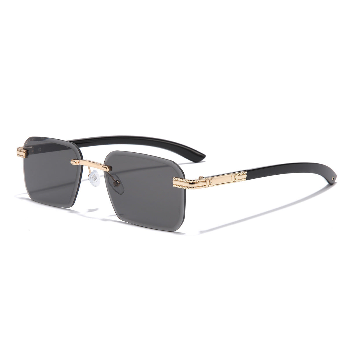 (6 PACK) Wholesale Sunglasses New Arrival Cut Edge Rimless Square Small Women Fashion 2023 - BulkSunglassesWholesale.com - Gold Frame Black Black Lens Frame