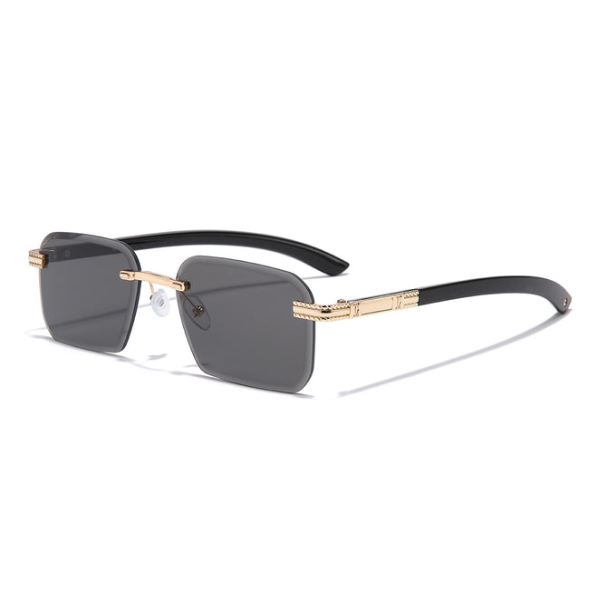 (6 PACK) Wholesale Sunglasses New Arrival Cut Edge Rimless Square Small Women Fashion 2023 - BulkSunglassesWholesale.com - Gold Frame Black Black Lens Frame Hover Image
