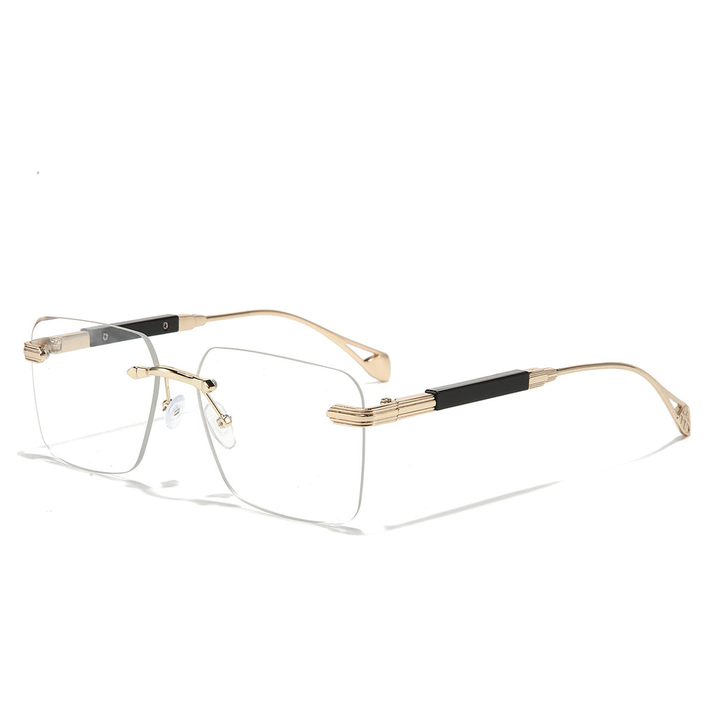 (6 PACK) Wholesale Sunglasses Metal New Arrival Small Cut Edge Rimless Women Men Fashion 2023 - BulkSunglassesWholesale.com - Gold Frame Transparent Lens Gold
