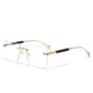 (6 PACK) Wholesale Sunglasses Metal New Arrival Small Cut Edge Rimless Women Men Fashion 2023 - BulkSunglassesWholesale.com - Gold Frame Transparent Lens Gold