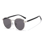 (6 PACK) Wholesale Sunglasses Vintage Round Women Metal Fashion 2023 - BulkSunglassesWholesale.com - Silver Frame Black Black Lens