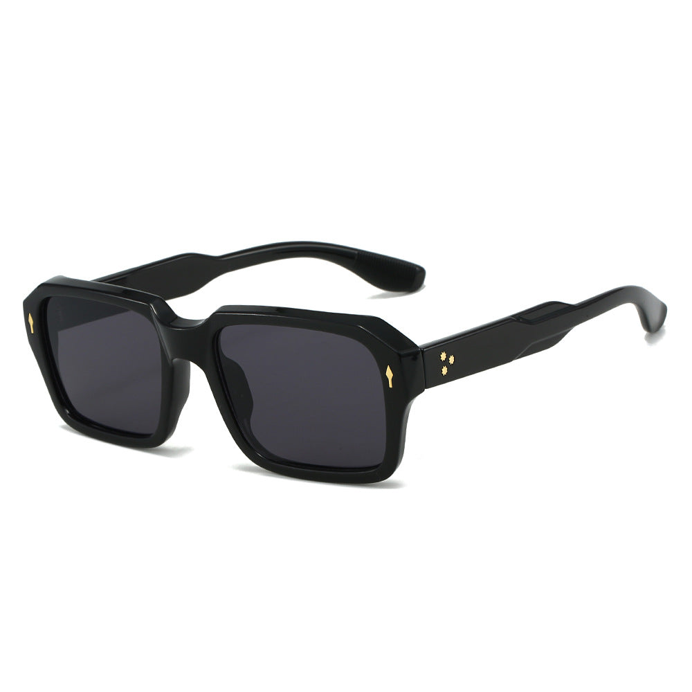 (6 PACK) Wholesale Sunglasses New Arrival Square Vintage Classic Rivet Fashion 2023 - BulkSunglassesWholesale.com - Black Frame Black Lens