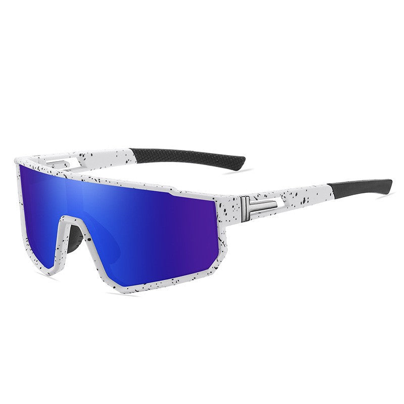 (12 PACK) Wholesale Sports Sunglasses New Arrival Sport Fashion Polarized One Piece Cycling Outdoor 2024 - BulkSunglassesWholesale.com - White Frame Dark Blue Lens