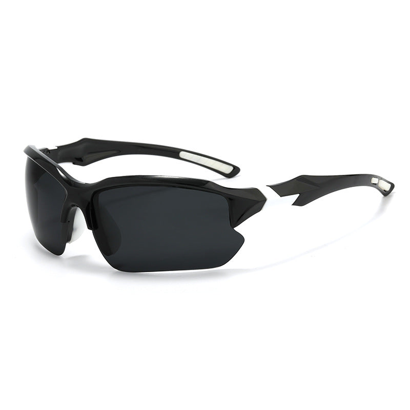 (12 PACK) Wholesale Sports Sunglasses Polarized Cycling Outdoor Sport Semirimless Unisex 2024 - BulkSunglassesWholesale.com - Black Frame Black Black Lens White Temple