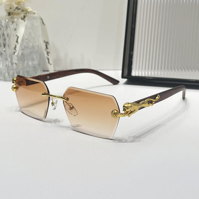 (6 PACK) Wholesale Sunglasses New Arrival Vintage Wood Grain Square 2024 - BulkSunglassesWholesale.com - Gold Frame Gradient Tea Lens Hover Image