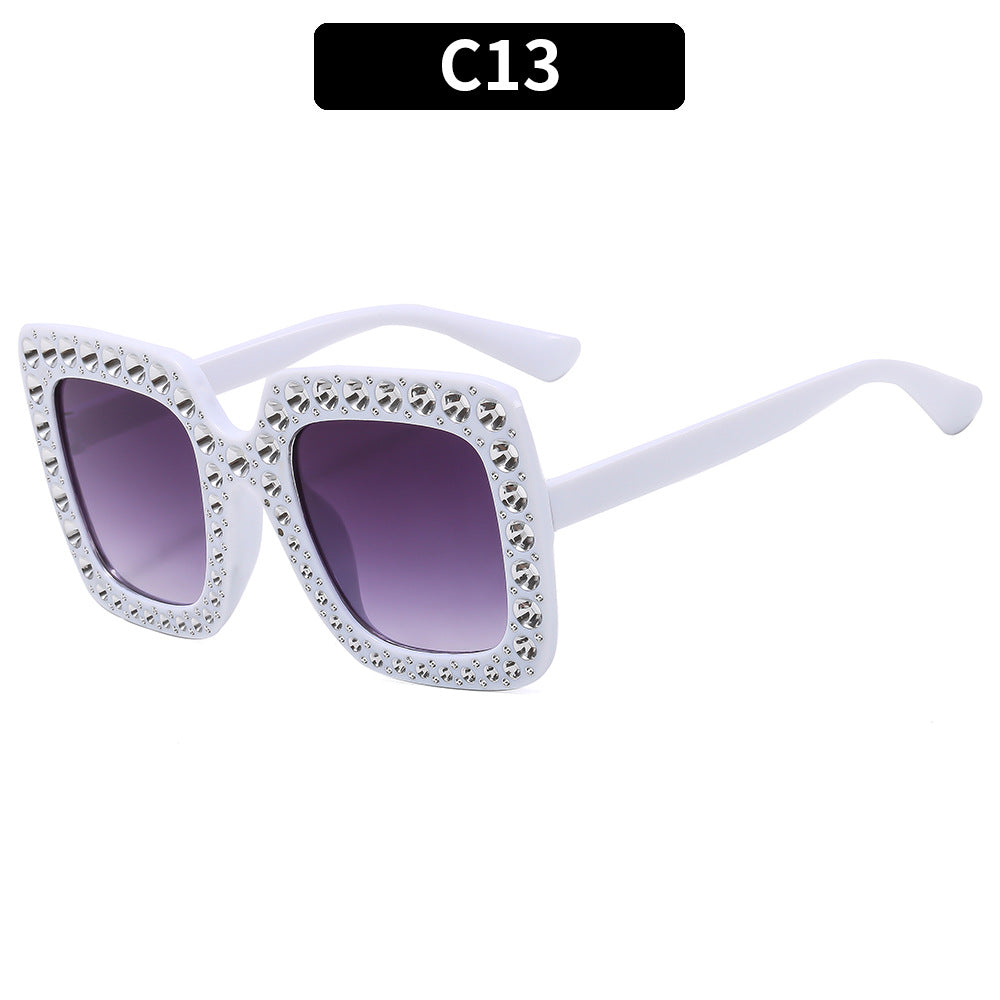 (6 PACK) Wholesale Sunglasses New Arrival Square Rhinestone Fashion Vintage Trendy 2023 - BulkSunglassesWholesale.com - White Frame Gradient Black Lens