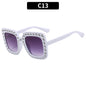 (6 PACK) Wholesale Sunglasses New Arrival Square Rhinestone Fashion Vintage Trendy 2023 - BulkSunglassesWholesale.com - White Frame Gradient Black Lens