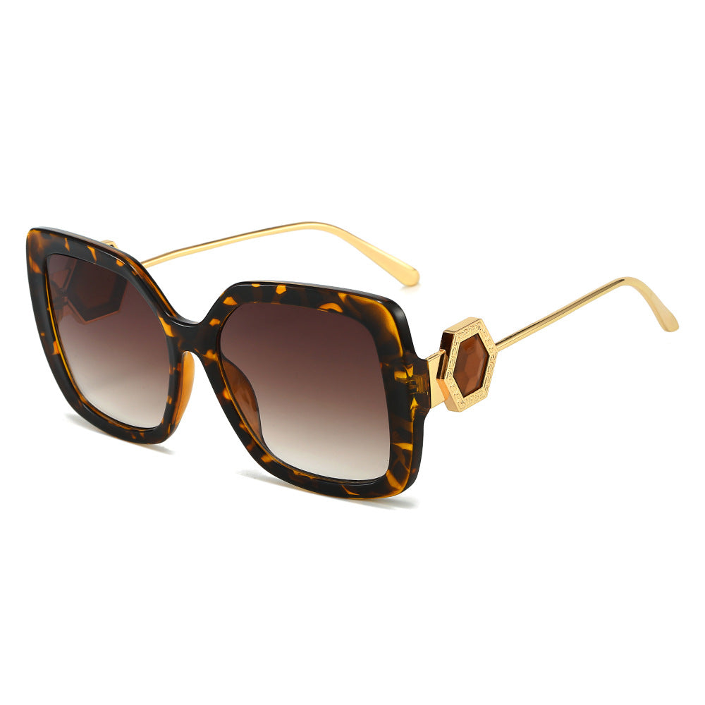 (6 PACK) Wholesale Sunglasses New Arrival Square Unique Square Luxury Rhinestone Fashion 2023 - BulkSunglassesWholesale.com - Leopard Print Frame Gradient Tea Lens